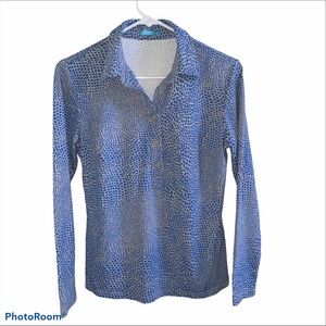 J McLaughlin blue animal print button-down shirt